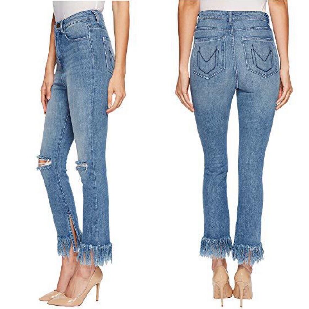 Show Me Your Mumu Brooklyn Jeans 26 High Waist‎ Distressed Fray Hem Harbor Blue - Picture 2 of 10